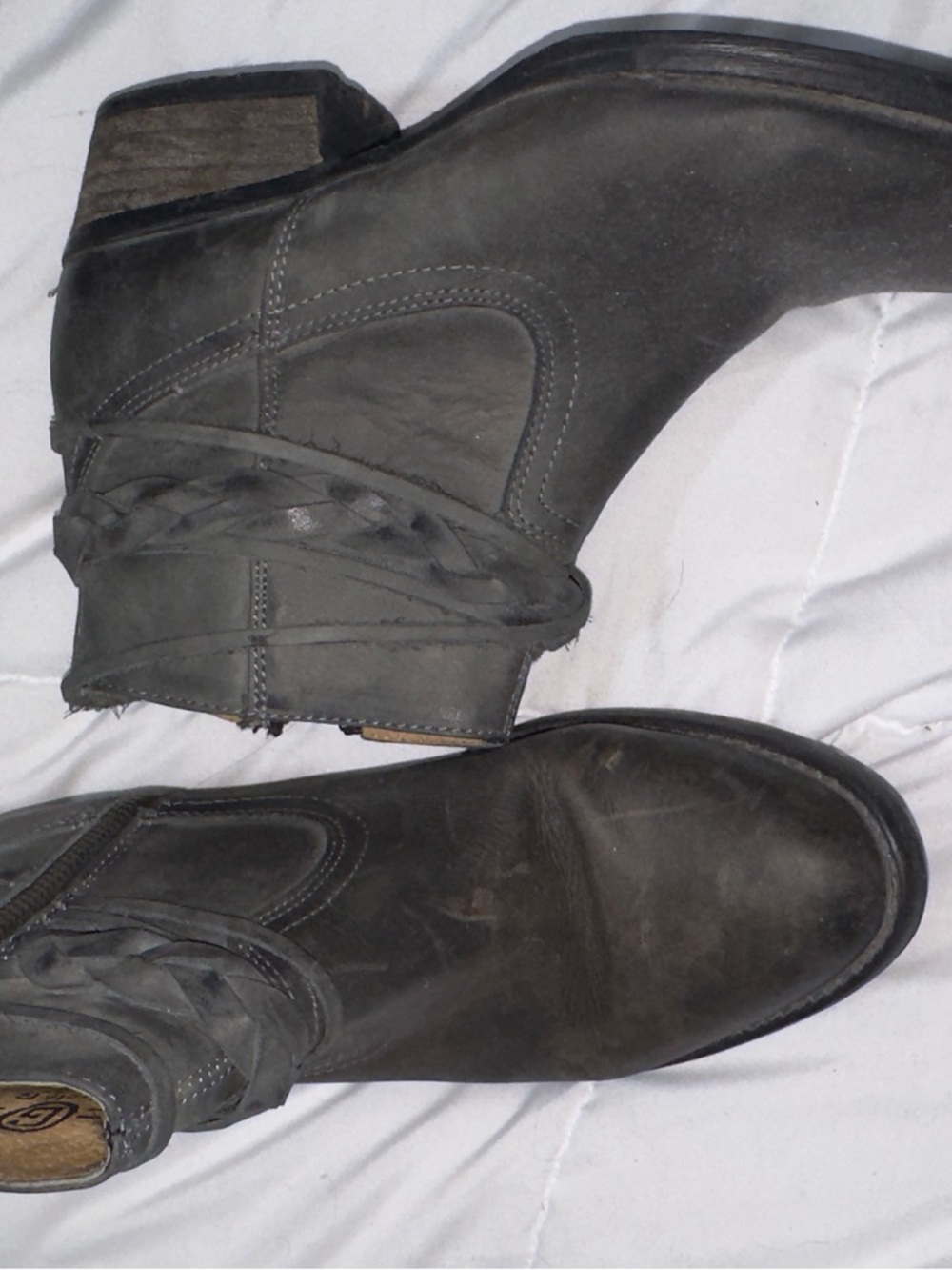 Circle G leather grey ankle Boots w/Braided Wrap straps  size 9 - Picture 12 of 15